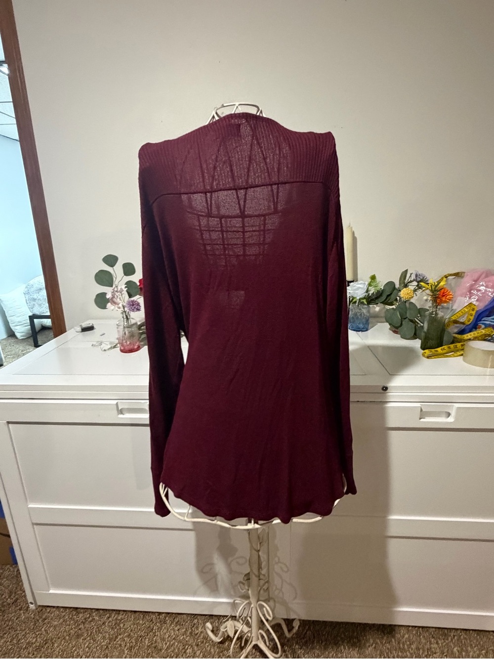 Women’s Wrap Tie Cardigan Sweater in Burgundy - Picture 7 of 7